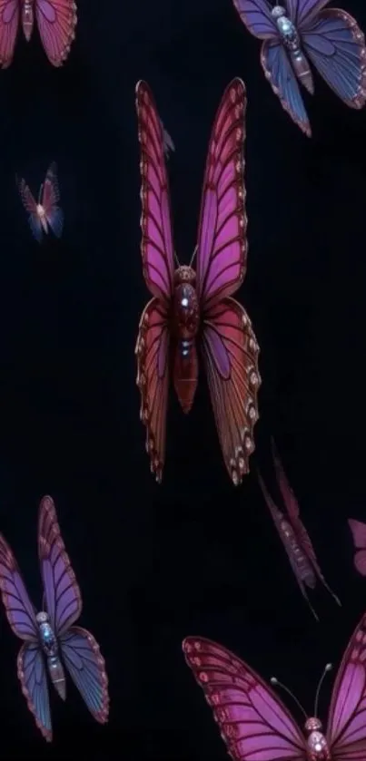 Colorful butterflies on a dark background wallpaper.
