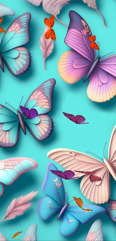 Vibrant mobile wallpaper with colorful butterflies and pastel tones.