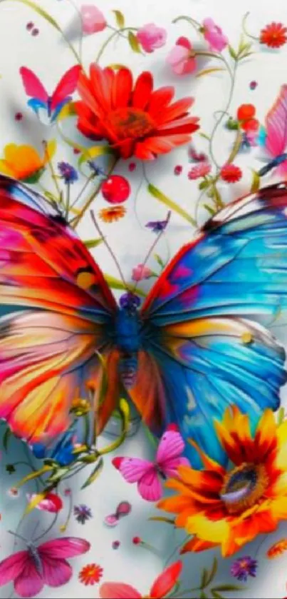 Colorful butterfly with flowers wallpaper art.