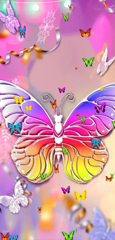 Decorative colorful butterfly art wallpaper with vibrant hues.