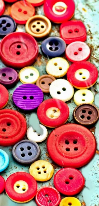 Colorful buttons scattered on a surface, creating an artistic phone wallpaper.