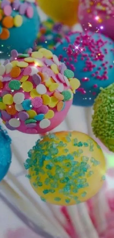 Colorful cake pops with sprinkles and sparkles wallpaper.