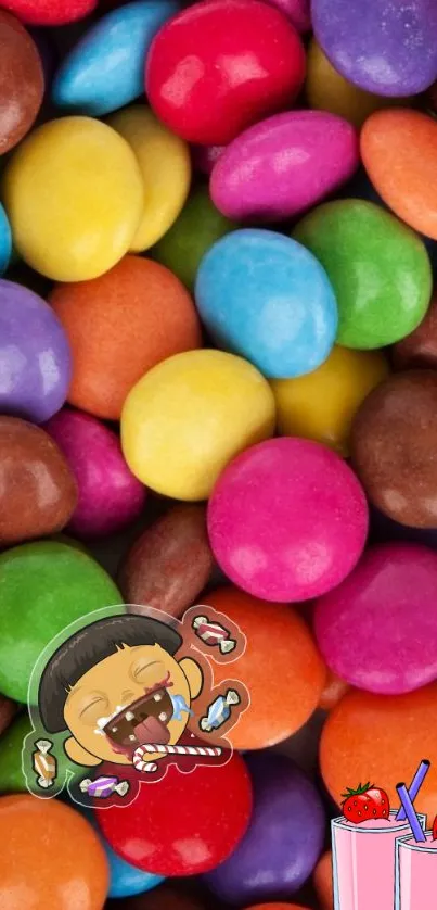 Colorful candy wallpaper with a fun cartoon