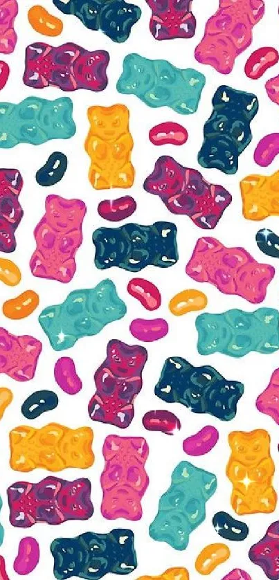 Colorful gummy bears and jelly beans mobile wallpaper.