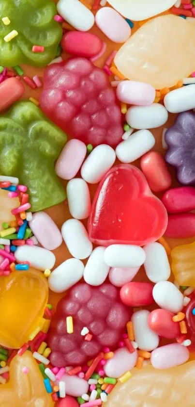 Bright and colorful candy wallpaper with vibrant gummies and sprinkles.