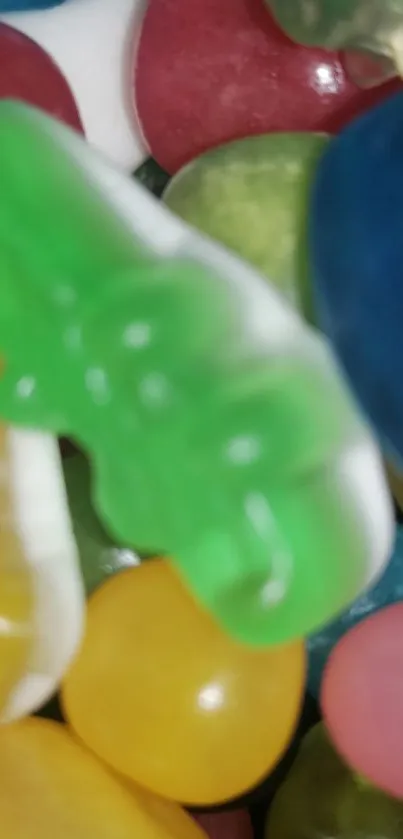 Close-up of colorful candies in vibrant colors.