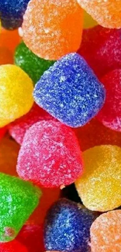 Vibrant wallpaper with colorful candy gumdrops.