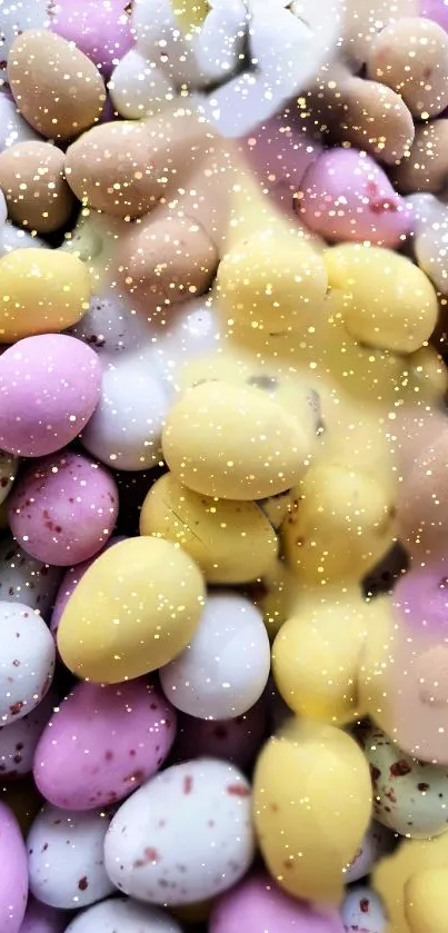 Mobile wallpaper with colorful speckled candy eggs.