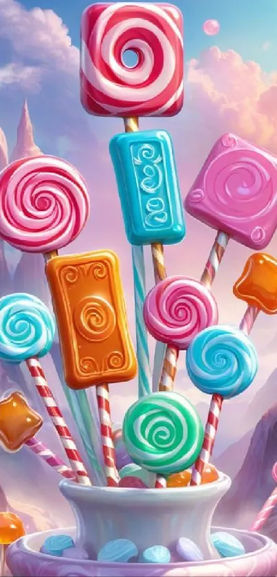 Colorful candy fantasy wallpaper with lollipops.
