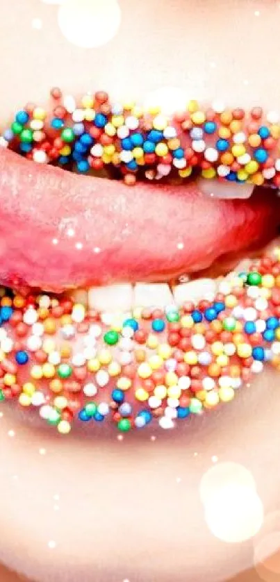 Colorful lips adorned with candy sprinkles.