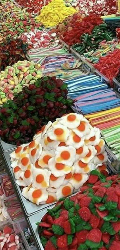 Assorted colorful candies on a market display.