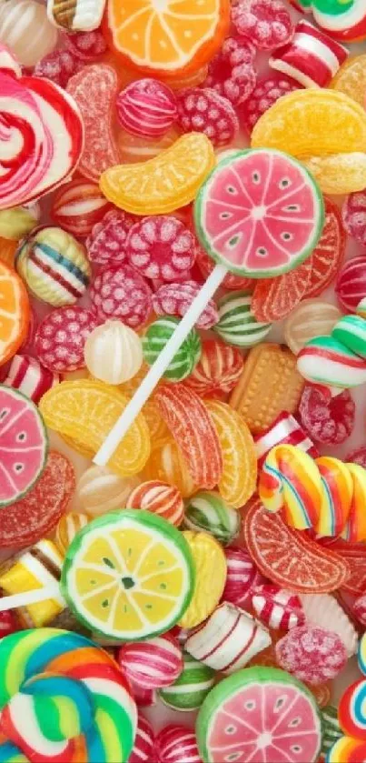 Bright candy wallpaper with lollipops and colorful sweets.