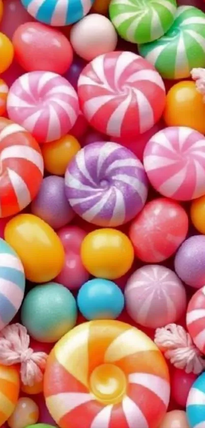 Colorful candy swirl mobile phone wallpaper with vivid pink and orange hues.
