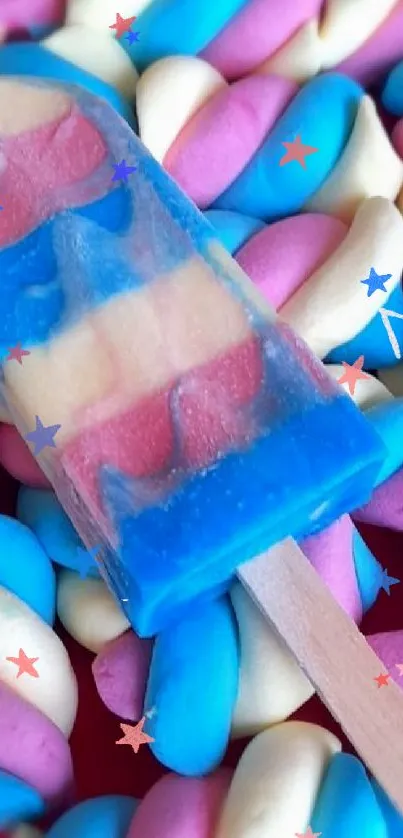 Colorful phone wallpaper with candies and popsicle.