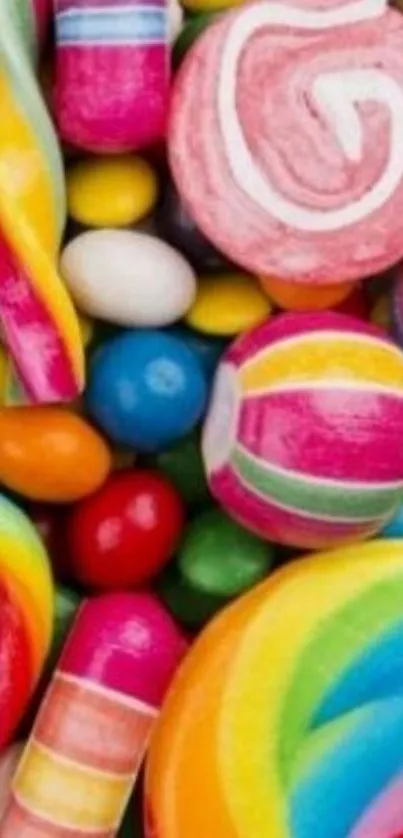 Colorful candy assortment wallpaper for mobile.