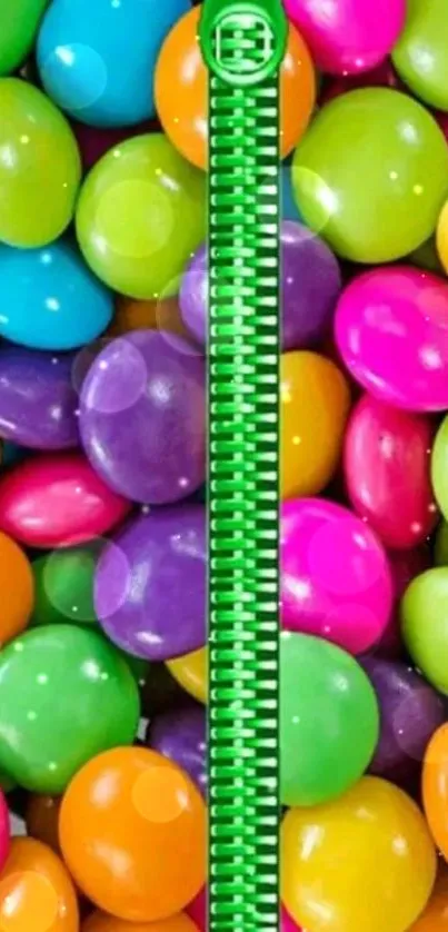 Colorful candies with a green zipper design.