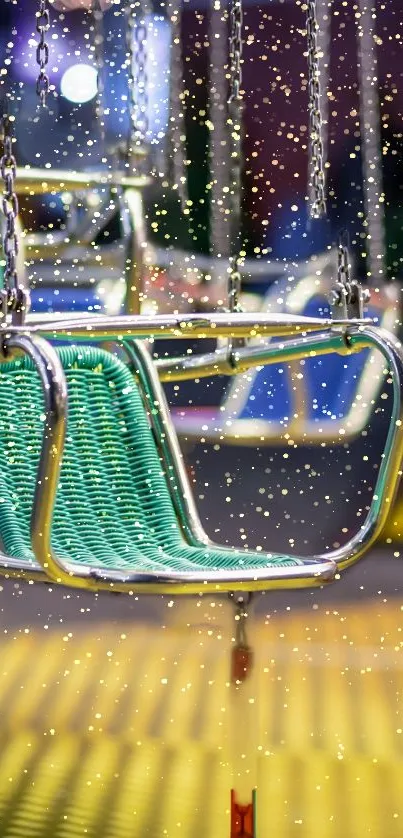 Vibrant carnival swing ride with sparkling lights, perfect for mobile wallpaper.