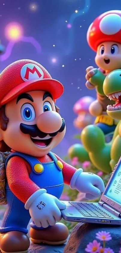 Colorful cartoon adventure with iconic characters in a vibrant scene.