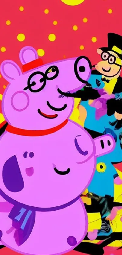 Bright cartoon animal wallpaper with vibrant colors and playful design.