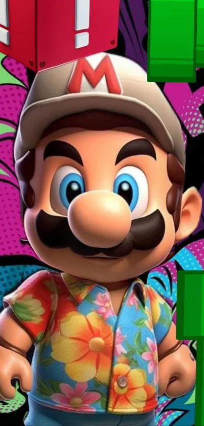 Vibrant cartoon figure with multicolor backdrop.
