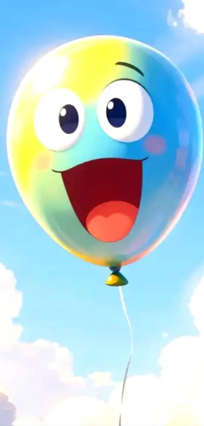 Bright and cheerful cartoon balloon in the sky.