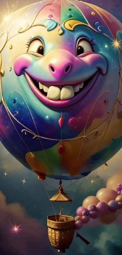 Whimsical colorful balloon with a cartoon face design.