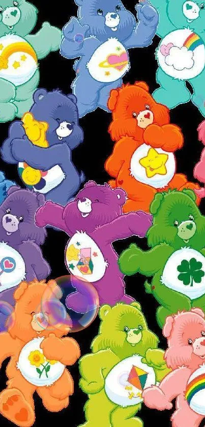 Colorful cartoon bears collage mobile wallpaper.