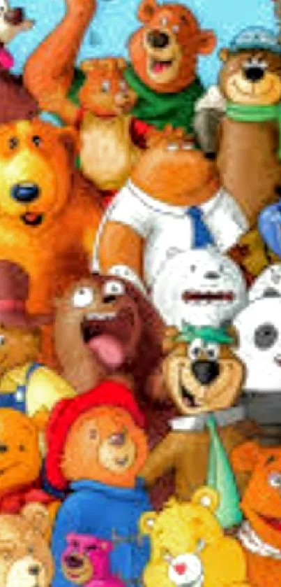 Vibrant cartoon bear wallpaper with colorful characters and playful design.