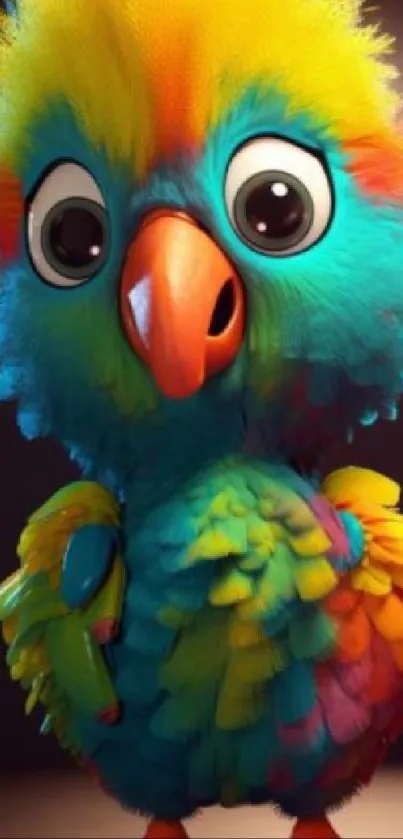 A vibrant and colorful cartoon bird with fluffy feathers.