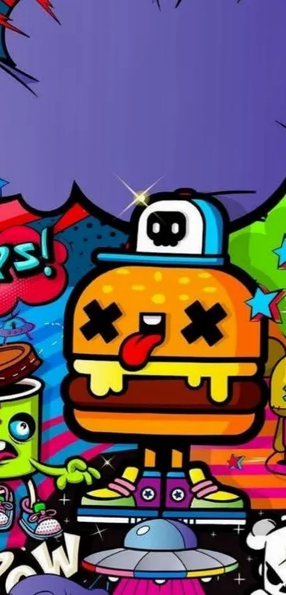 Colorful cartoon burger with vibrant design, perfect for lively phone screens.
