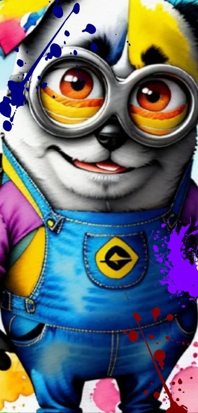 Colorful cartoon character with goggles in vibrant hues.