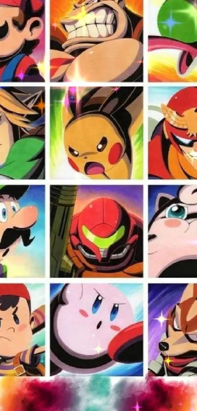 Vibrant cartoon character collage for mobile wallpaper with red hues.