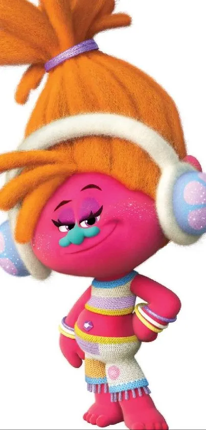 Vibrant cartoon character with pink and orange colors on mobile wallpaper.