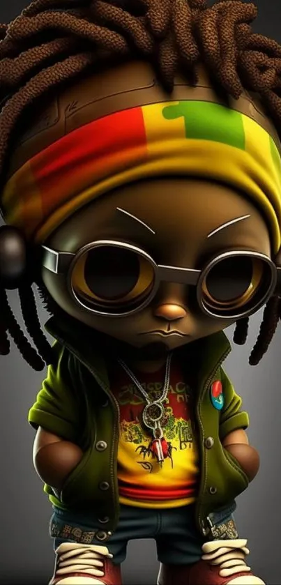 A reggae-themed cartoon character with dreadlocks and sunglasses.