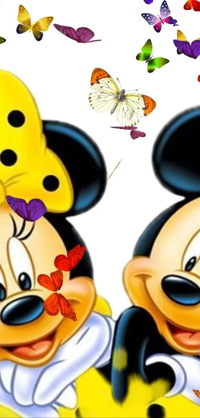 Cartoon characters with colorful butterflies background.
