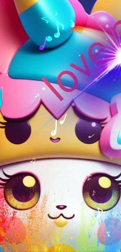 Colorful cartoon character with vibrant pink hues and playful elements.