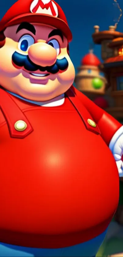 Vibrant cartoon character in red outfit, iconic video game style.