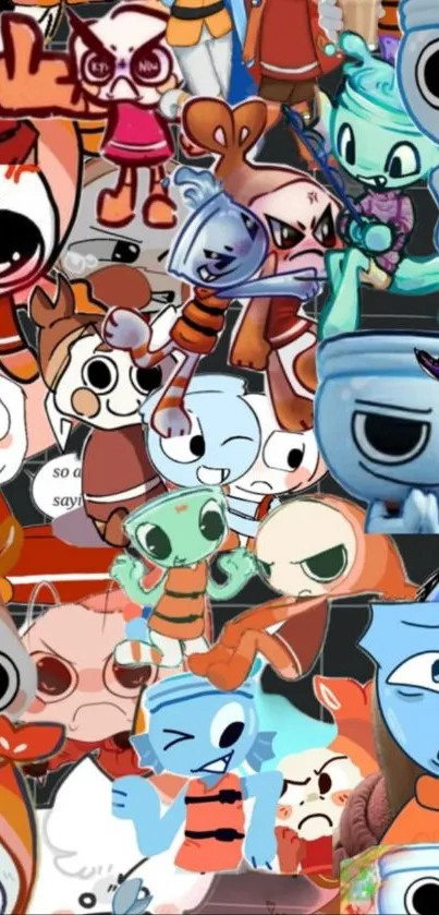 Vibrant cartoon character collage wallpaper.