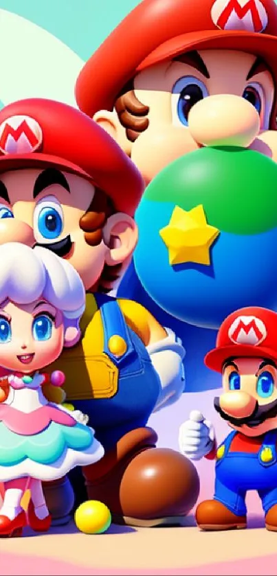 Vibrant cartoon characters on a colorful mobile wallpaper.