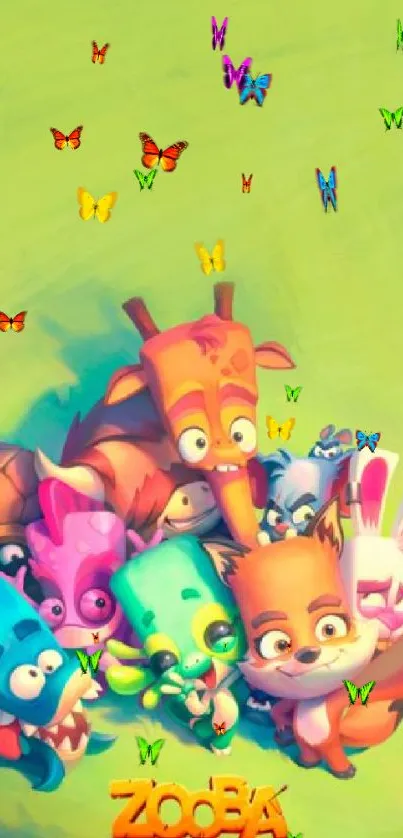 Cute cartoon animals in a fun, colorful wallpaper.