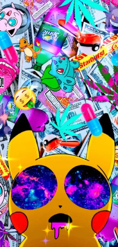 Vibrant cartoon collage with colorful pop art elements.