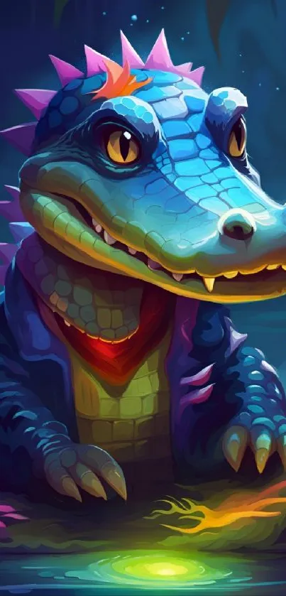 Colorful cartoon crocodile illustration, vibrant and playful design.