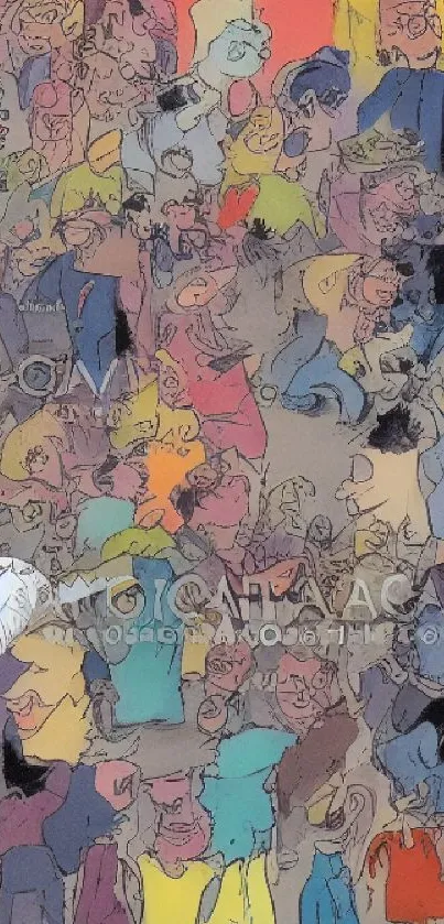 Cartoon illustration of a colorful and lively crowd scene.