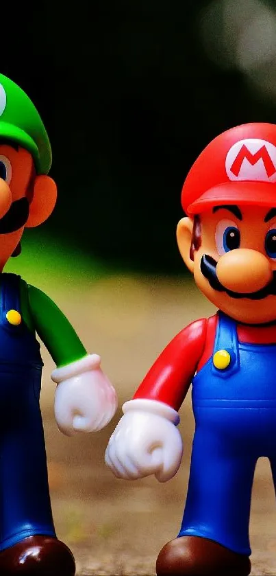 Cartoon duo in colorful outfits standing outdoors, vibrant and lively.