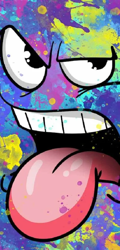 Colorful cartoon face with vibrant splash background.