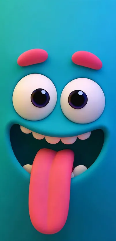 Cartoon face with a playful expression on a teal background.