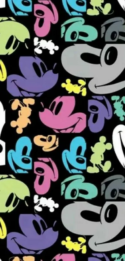 Vibrant cartoon characters on black background wallpaper.