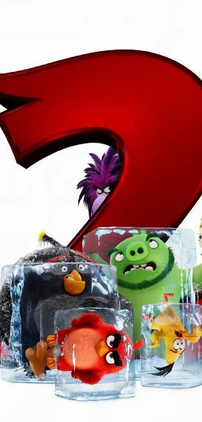 Cartoon characters trapped in ice with a red number background.