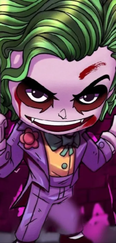 Vibrant cartoon Joker character wallpaper for mobile screen.