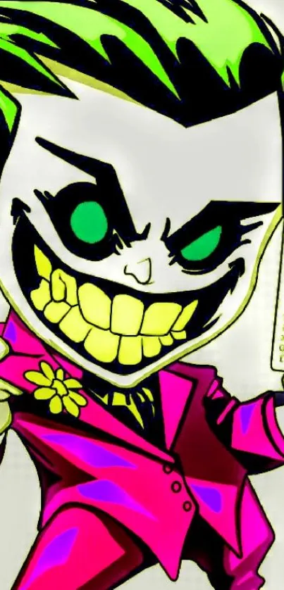 Colorful cartoon Joker showing card art.